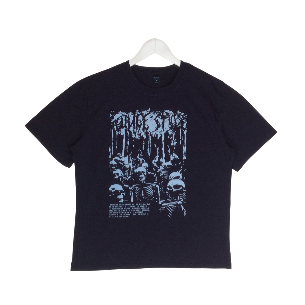 ROMWE Mens Skeleton Graphic T-Shirt Black Blue Gothic Grunge Tee Size S US 36